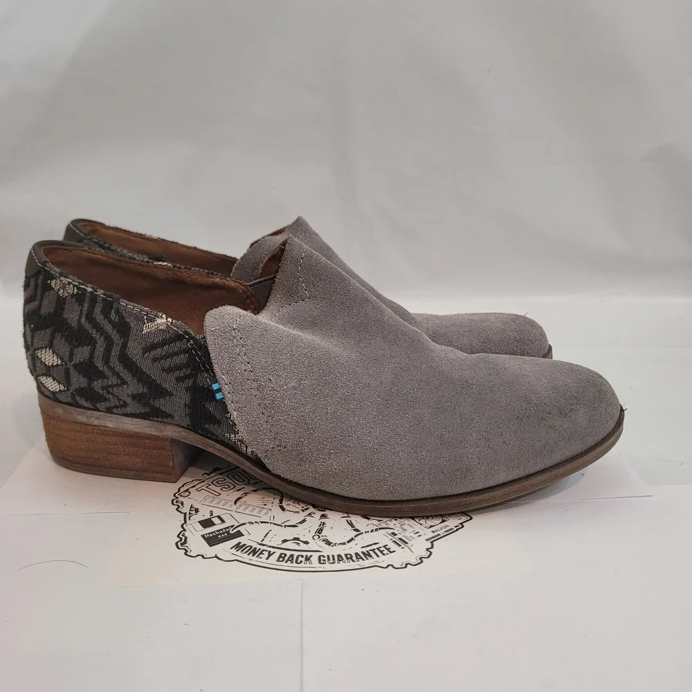 TOMS Deia Booties Womens 9 Grey Suede Woven Textile Ankle Boots Slip On